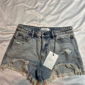 Hidden Women's Frayed Hem Denim Shorts - Light Blue